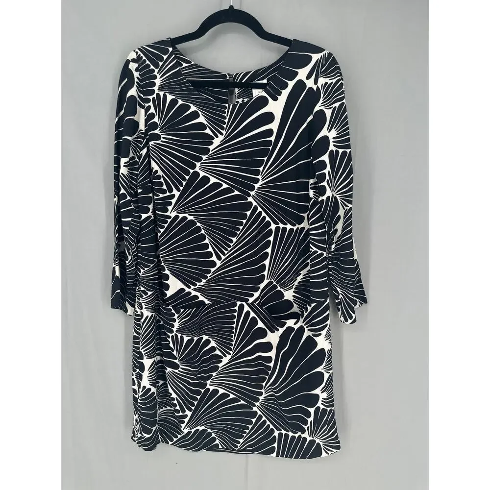 J Crew Dress Womens 4 Black Mini Shift Long Sleeve Abstract Flowy Boho Office - Picture 5 of 8